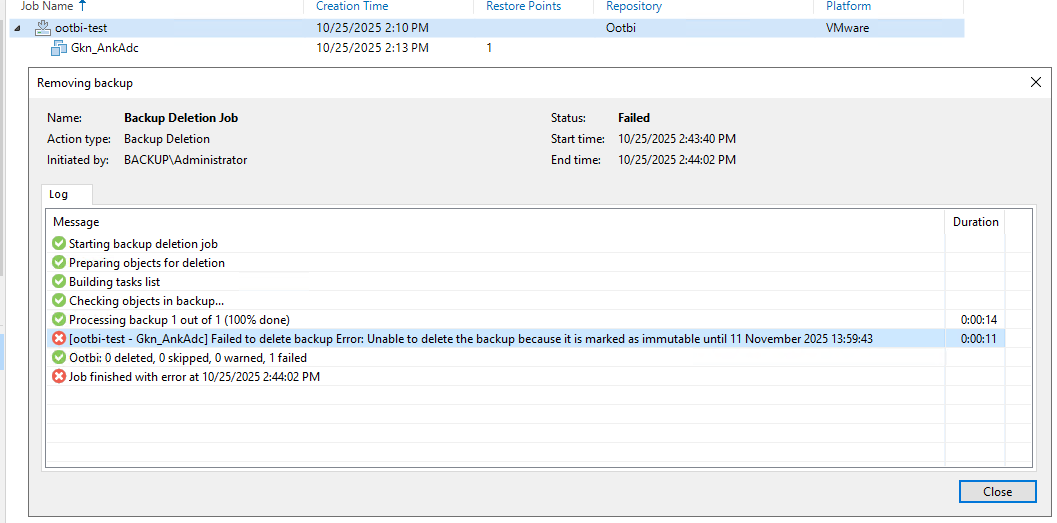 Immutable Delete Error