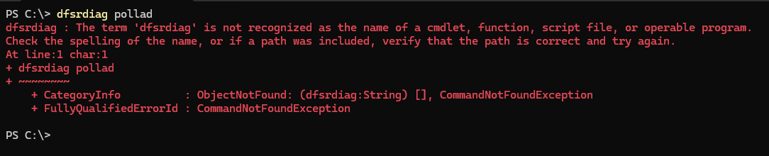 The term ‘dfsrdiag’ is not recognized